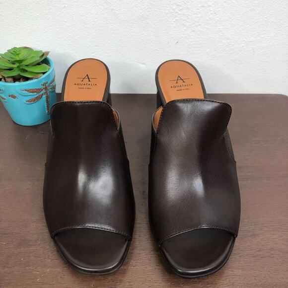 NEW Aquatalia Elaina Calf Leather Slip On Open Toe Mules in Espresso Size 9M - Picture 3 of 8
